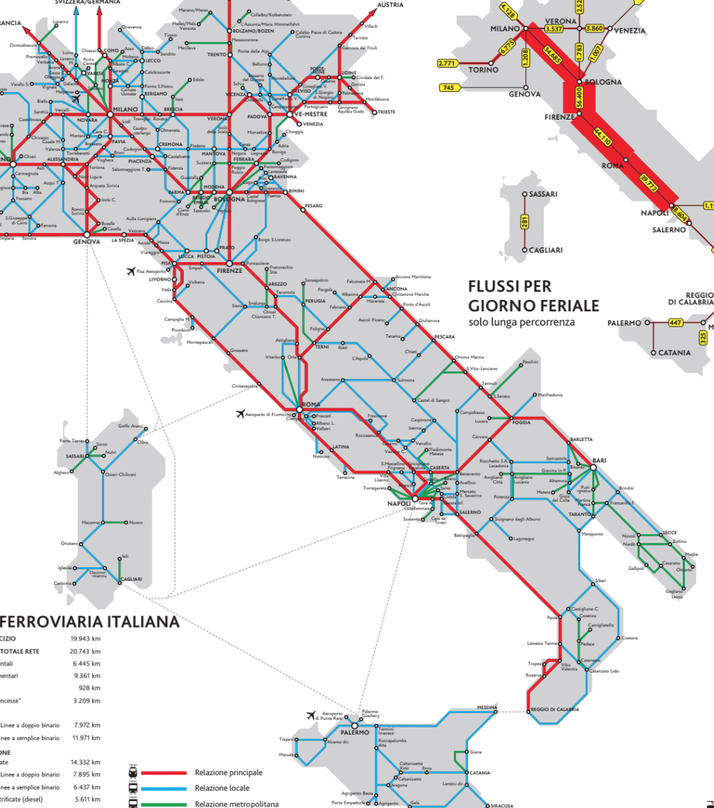 Mappa rete ferroviaria Italia destinazioni 